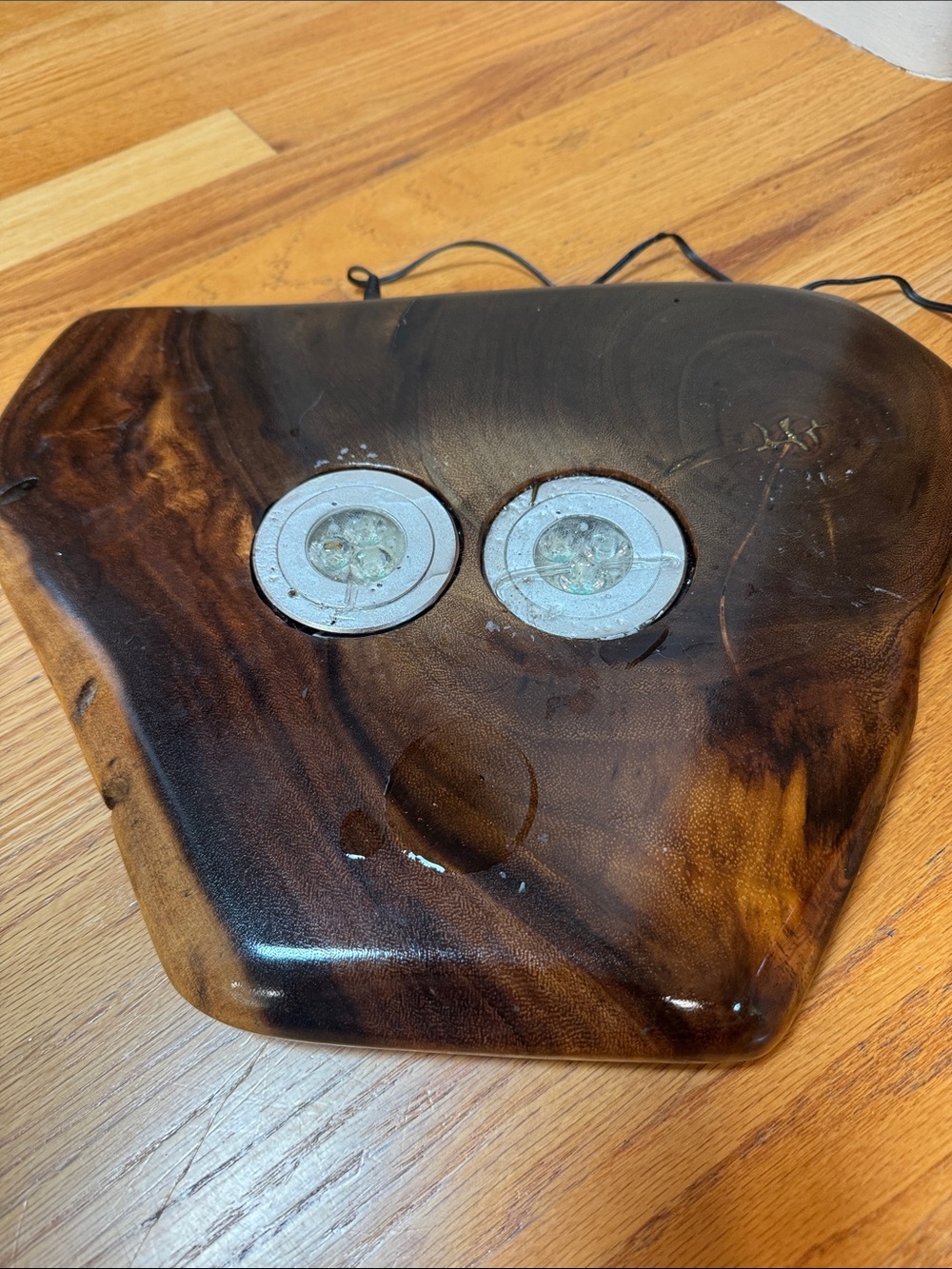 Koa wood display base with two lights